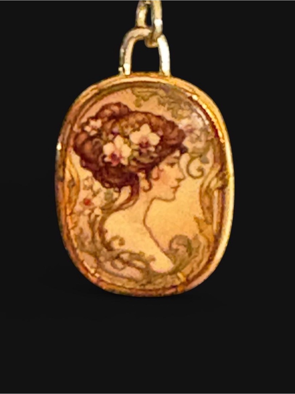 Gold-Tone Cameo Pendant Necklace with Floral Profile - Women's Jewelry